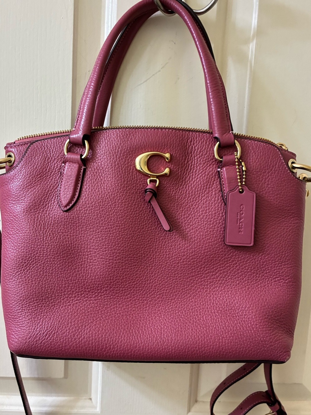 Coach Remi Satchel Rouge Pink Pebbled Leather Zipper Closure Shoulder Bag